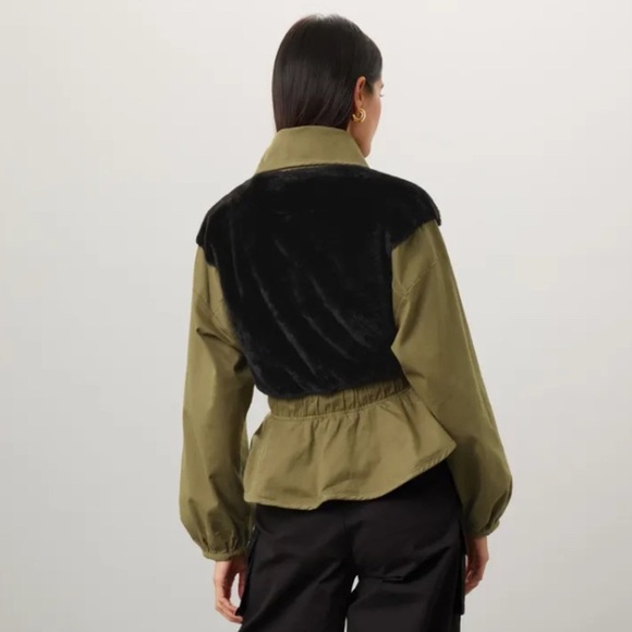 MARISSA WEBB Faux Fur Belted Coat Olive Green Utility Trench Jacket Size 6 - Picture 4 of 13